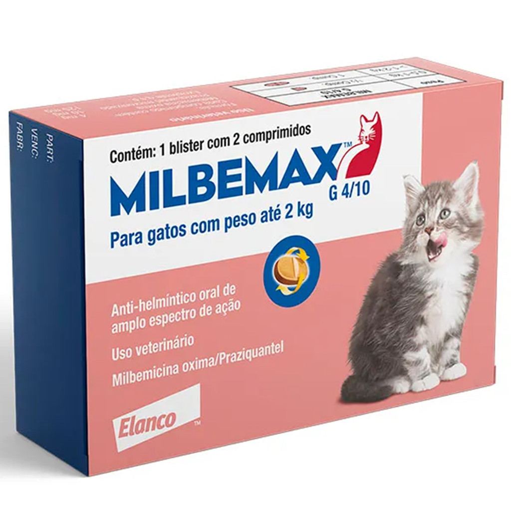 Vermífugo Milbemax para Gatos até 2 kg com 2 comprimidos - Elanco em Oferta na Shopee