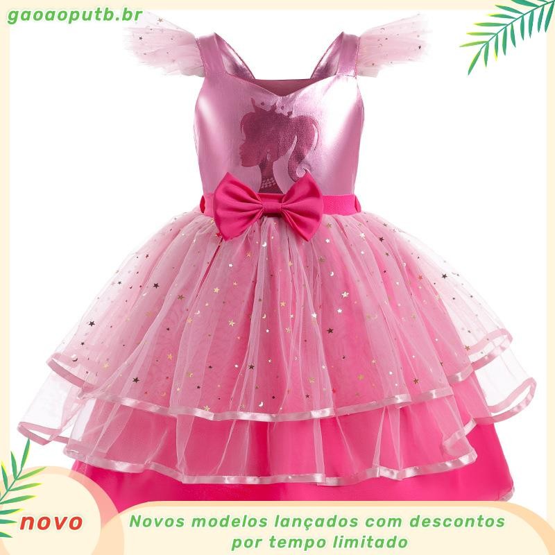 Dress Princess Girl Toddler Barbie Movie birthday party Child Lace cake dance show dress em Oferta na Shopee