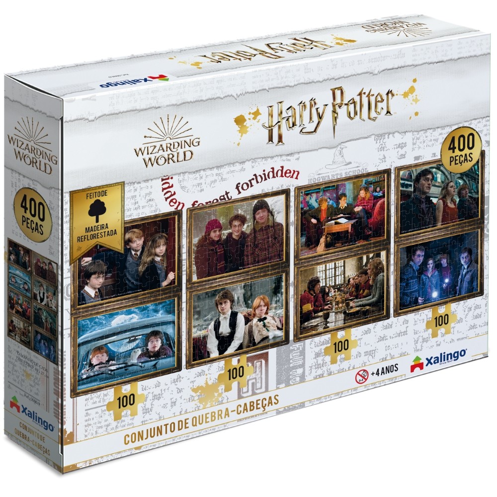 KIT 4 QUEBRA CABEÇAS HARRY POTTER 400 PEÇAS MADEIRA XALINGO PUZZLE FILME SAGA BRUXO MAGIA CENAS JOGO em Oferta na Shopee