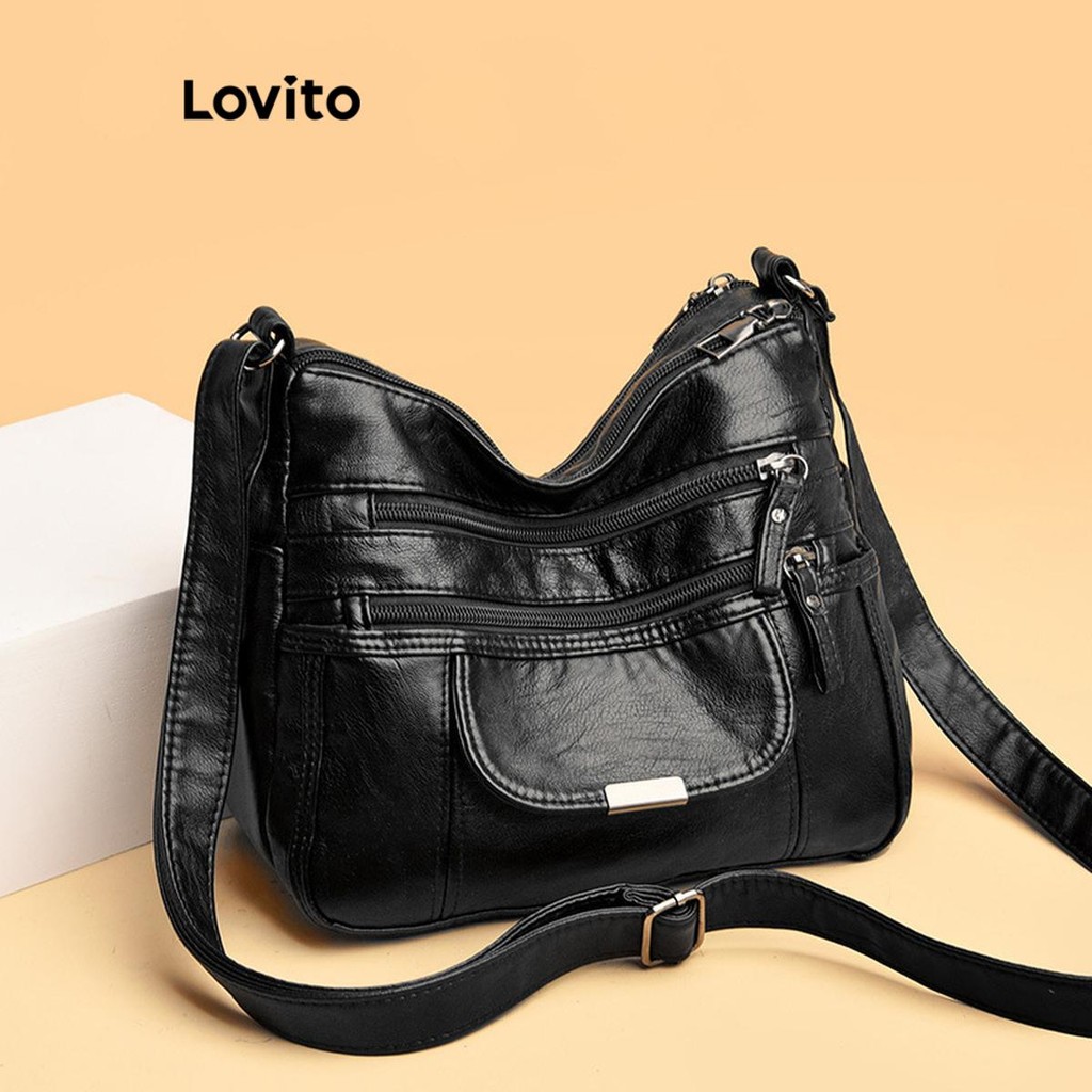 (Trendy) Lovito Casual Simples Zíper Grande Capacidade Multifuncional Pequeno Ombro Bolsa para Mulheres LFA74016 - Women Bags