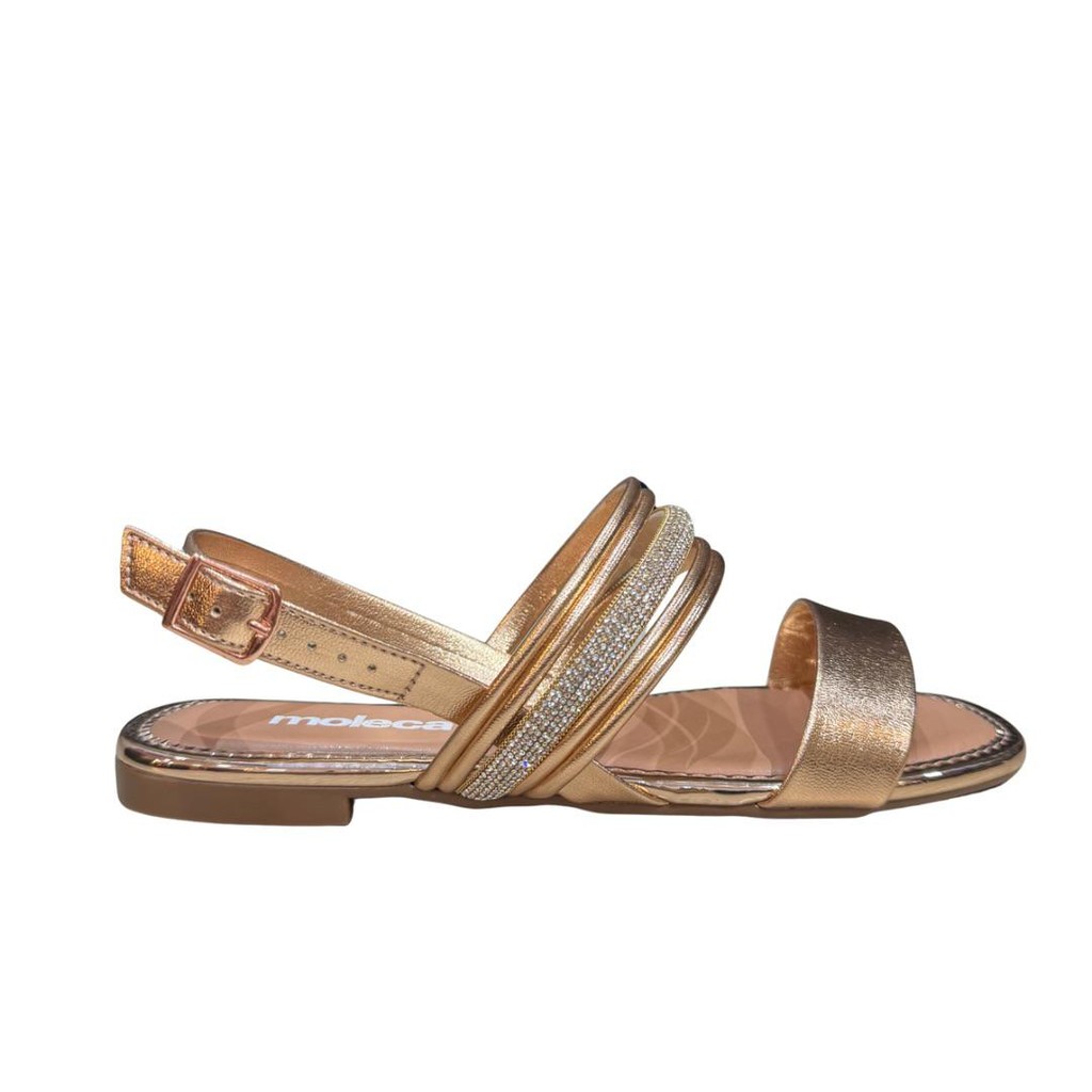 Sandália Feminina Moleca 5435.554 Dourada Com Strass Fivela