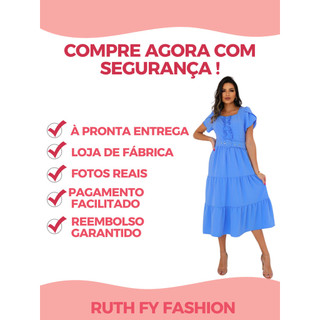 Vestido 3 Marias Liso Longo Com Botões Forrados e Cinto com Detalhe em Babado Moda…
