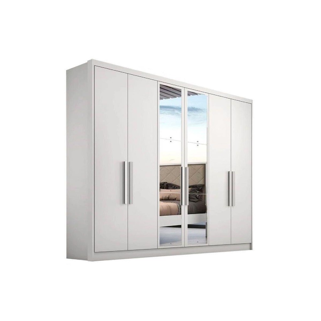 Guarda Roupa Casal 6 Portas e 8 Gavetas c/ Espelho Rizon/Linea Branco - Novo Horizonte em Oferta na Shopee