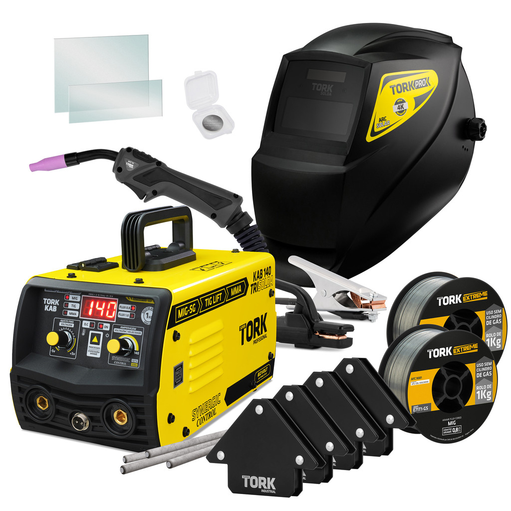 Maquina Solda Inversora Mig Sem Gás 140a Tig Mma Eletrodo Trisolda + Máscara 4k ArcSolar Super Tork