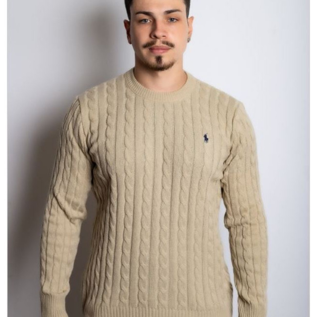 Blusa de Tricot Homem Sueter Gola Careca Trabalhada Moda Outono