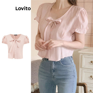 Lovito Blusa elegante lisa com amarração frontal para mulheres L108ED939 em Oferta na Shopee