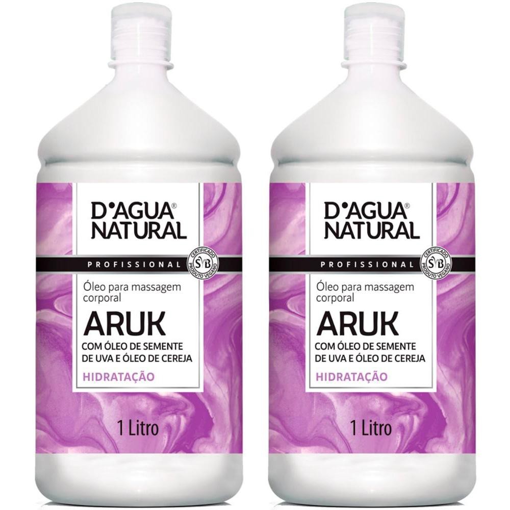 Kit 2 Unidades Óleo de Massagem Corporal Dagua Natural Aruk Semente de Uva e Cereja 1L Hidratação