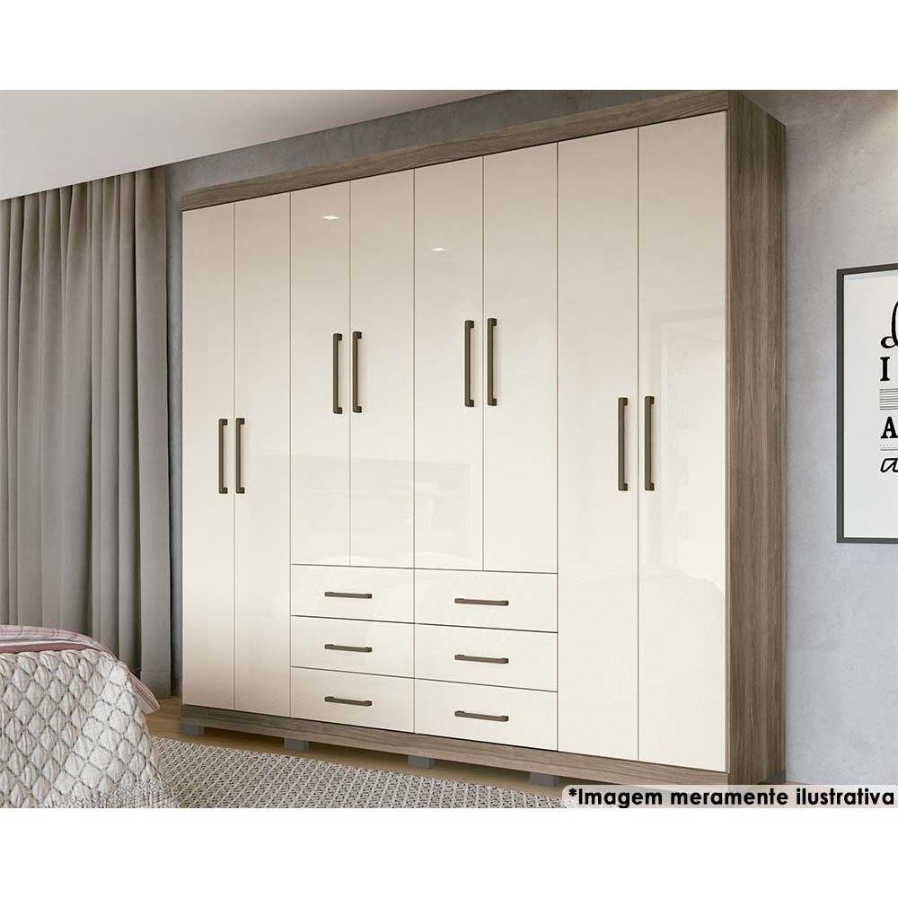 Guarda Roupa Casal 8 Portas e 6 Gavetas c/ Pés Liverpool Castanha/Off White - Santos Andirá em Oferta na Shopee