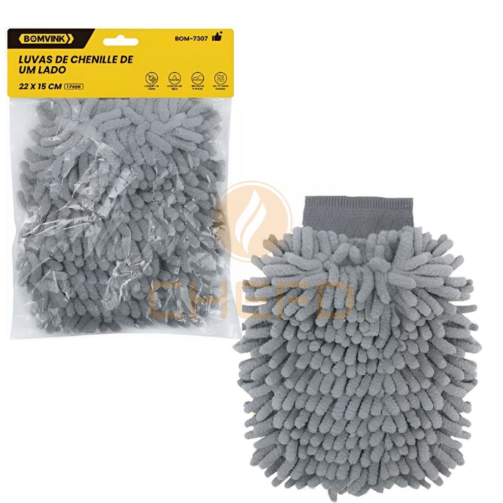 Luva Automotiva de Chenille – Limpeza Sem Danos à Pintura 22 x 15 cm