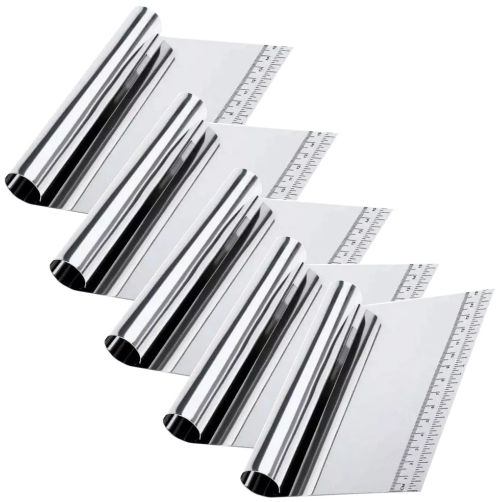 KIT 5 Espátulas De Padeiro Corta Massas Pães Legumes Verduras Lamina Com Régua 15cm Em Aço Inox
