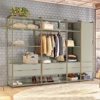 Guarda-Roupa Closet Industrial Mital 1 PT 8 GV Off White e Dourado em Oferta na Shopee