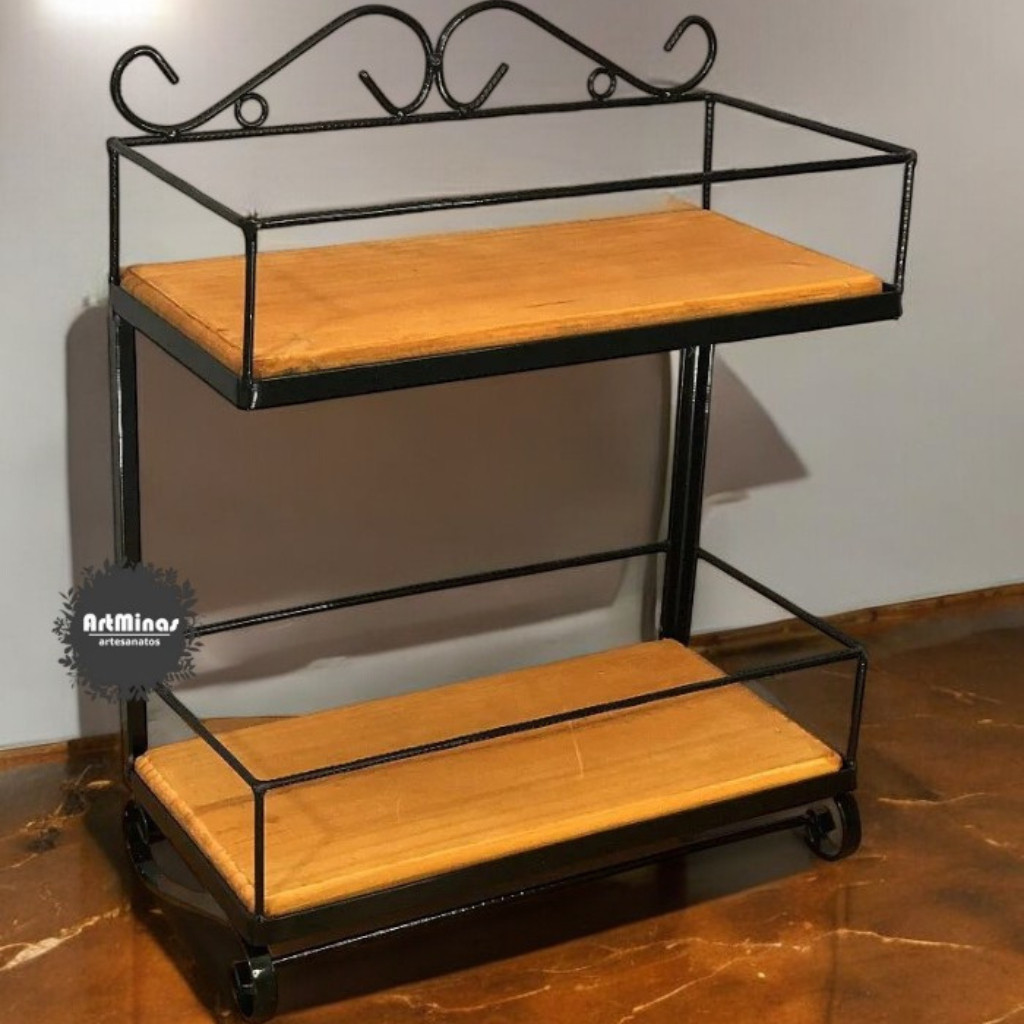 Prateleira ferro madeira para cozinha decorativa com berada em ferro porta tempero em Oferta na Shopee