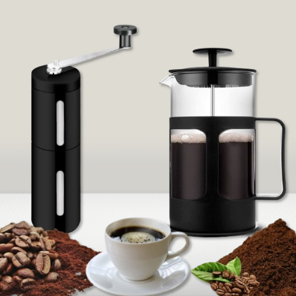 Kit Café Caseiro, Moedor + Prensa Francesa 650ml - Preto