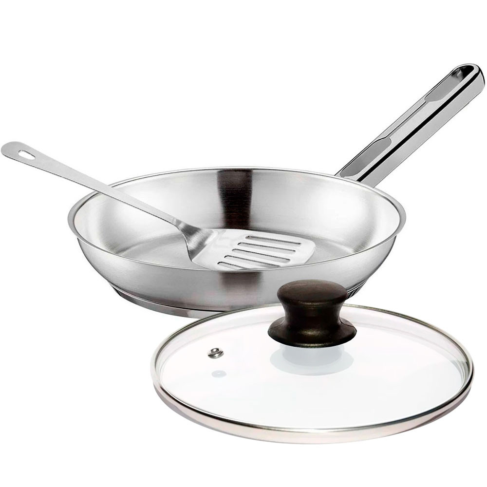 Frigideira com Tampa 20cm Tramontina Allegra em Aço Inox e Indução 1,3L e Espátula Vazada Inox