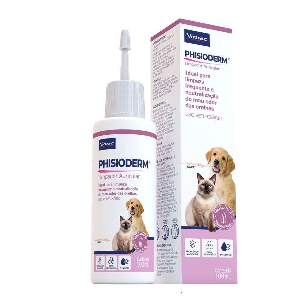 Phisioderm Limpador Auricular 100 ML Cães e Gatos - Virbac