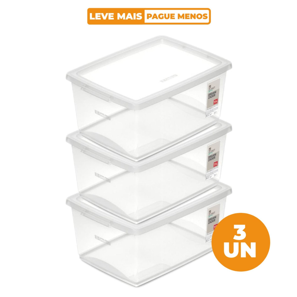 Kit 3 Caixas Organizadoras Plásticas Cristal 7,5L Ordene em Oferta na Shopee