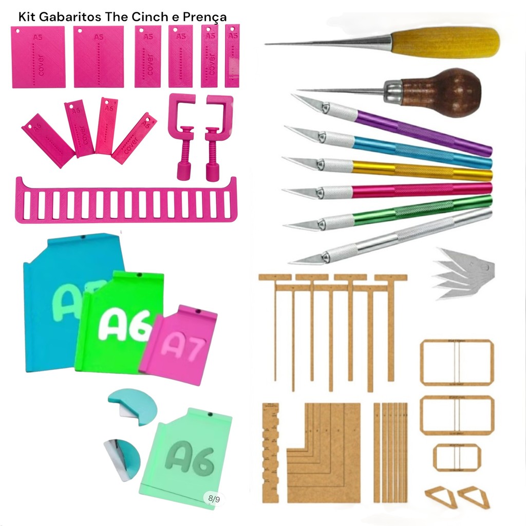 kit Régua Refiladora, Gabarito The Cinch Para Furo Quadrado E Redondos e Kit Encadernação  Arte Papelaria encadernadora