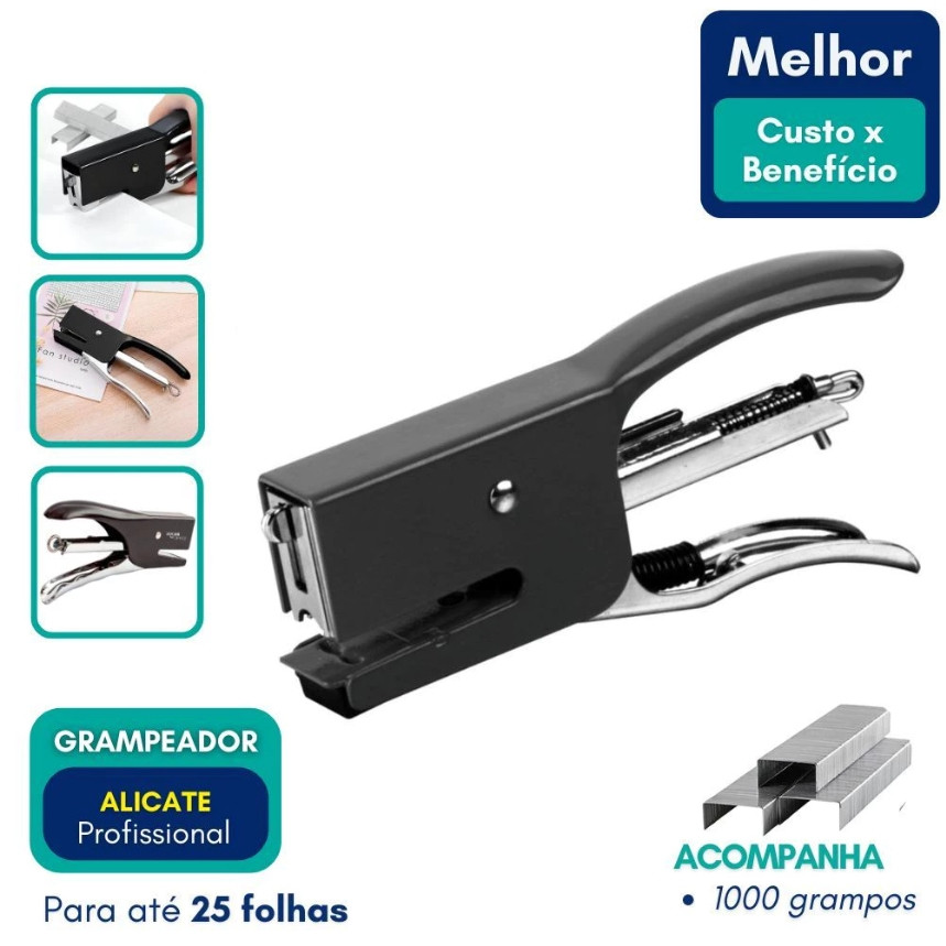 Mini Grampeador Alicate em Metal Para até 25 Folhas Grampo de Aço 26/6