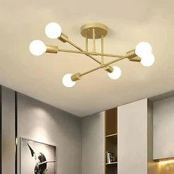 Luminária Lustre de Teto Lines Dourado Bivolt Design Moderno para Sala e Escritório