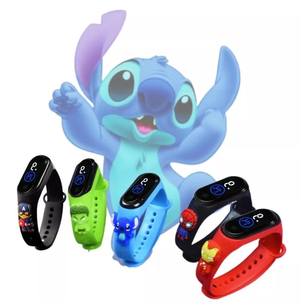 Relógio Infantil Heróis Digital Led Super Personagem A Prova De Agua