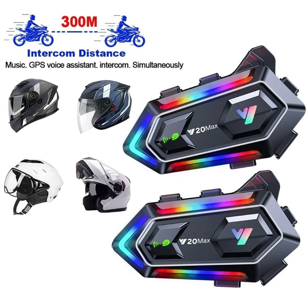 Y20Max Capacete de motocicleta Fone de ouvido Bluetooth Walkie Talkie V5.3 RGB misto 1000mAh JORGE em Oferta na Shopee