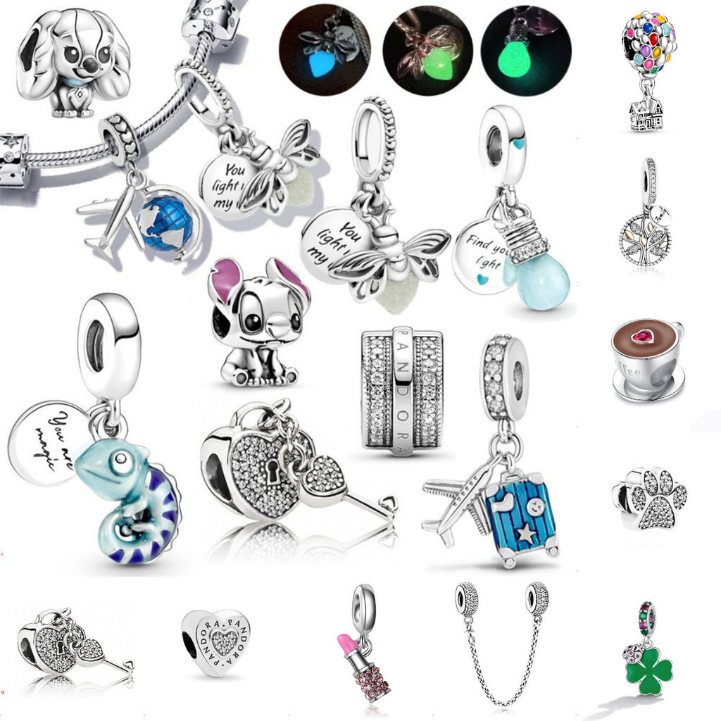 925 prata pingente charme pingente vaga-lume piscando luz interior fluorescente pingente jóias em Oferta na Shopee