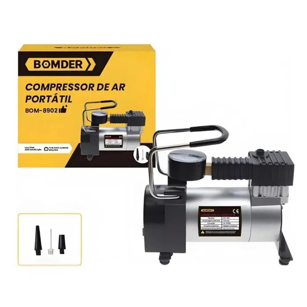 Mini Compressor De Ar 12v P/ Pneu De Moto, Carro E Bicicleta Cor Prateado Fase Elétrica Monofásica