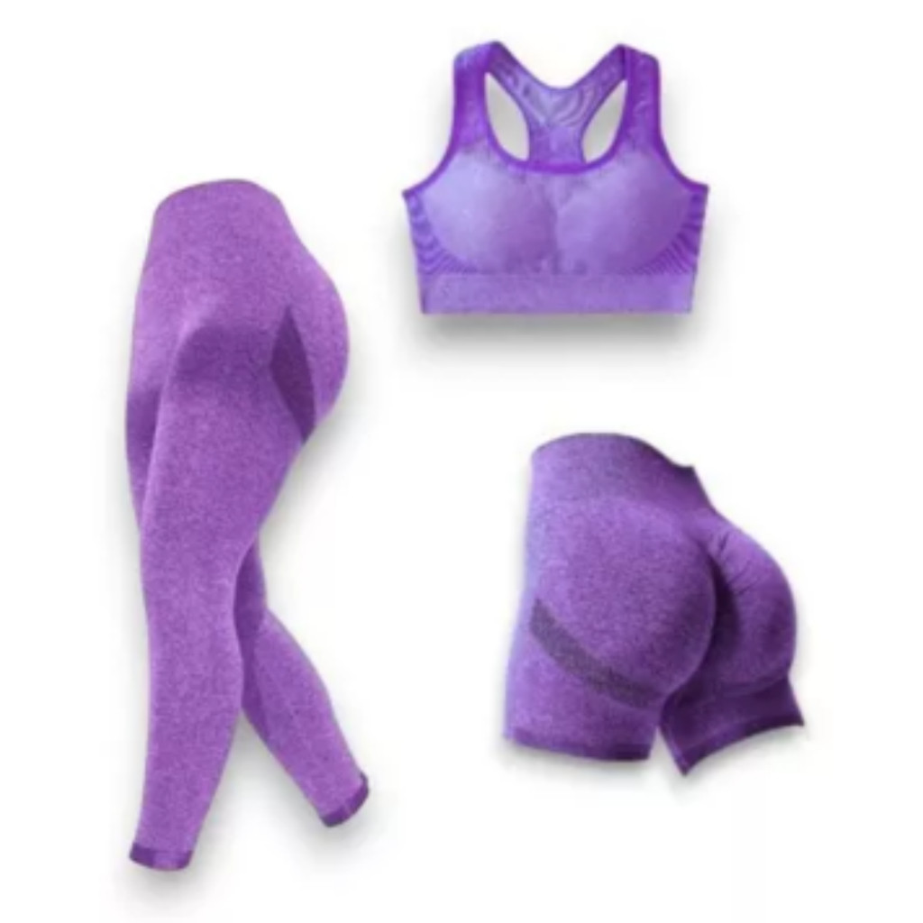 Kit Shorts Top e Calça Legging Academia Levanta e Empina BumBum Moda Fitness Varias Cores
