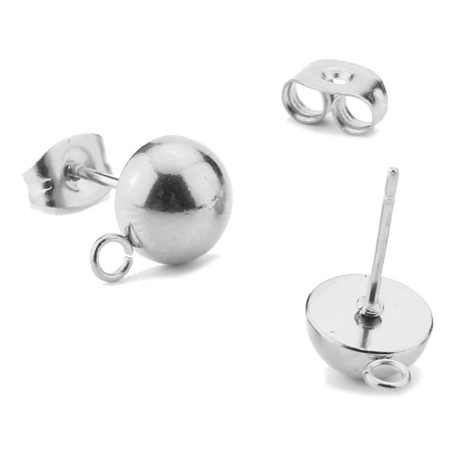 Base de  Brinco Meia Bola C/ Tarracha - Prata - 6mm 100 Peças em Oferta na Shopee