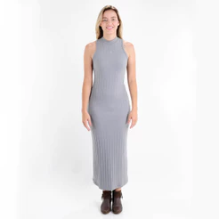 Vestido Colcci Midi Canelado Cinza - Feminino