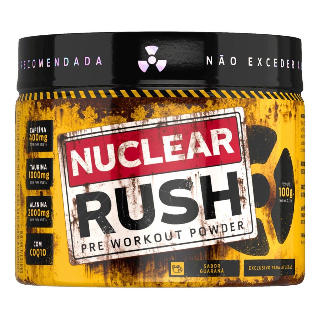 Pré-Treino Nuclear Rush Body Action 100g 400mg Cafeína Alanina Coenzima Q10 Potente Original