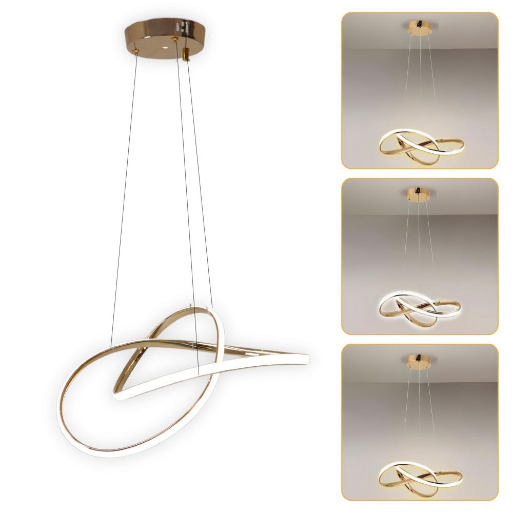Luminaria Lustre Pendente de LED 3 Temperaturas em 1 Bivolt 110/220 Waves Dourado em Oferta na Shopee