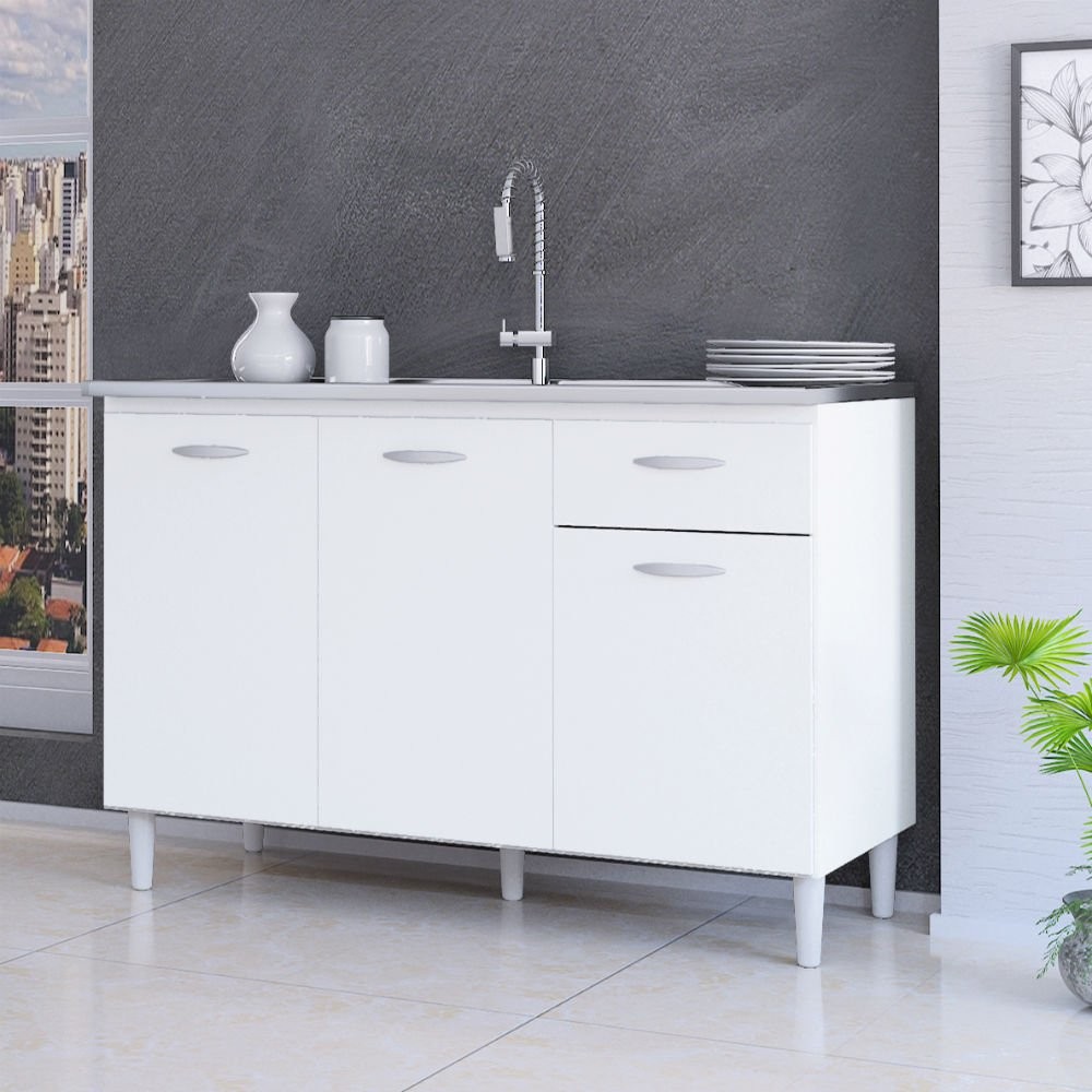 Balcão 3 Portas 1 Gaveta sem Tampo A434 Poquema em Oferta na Shopee