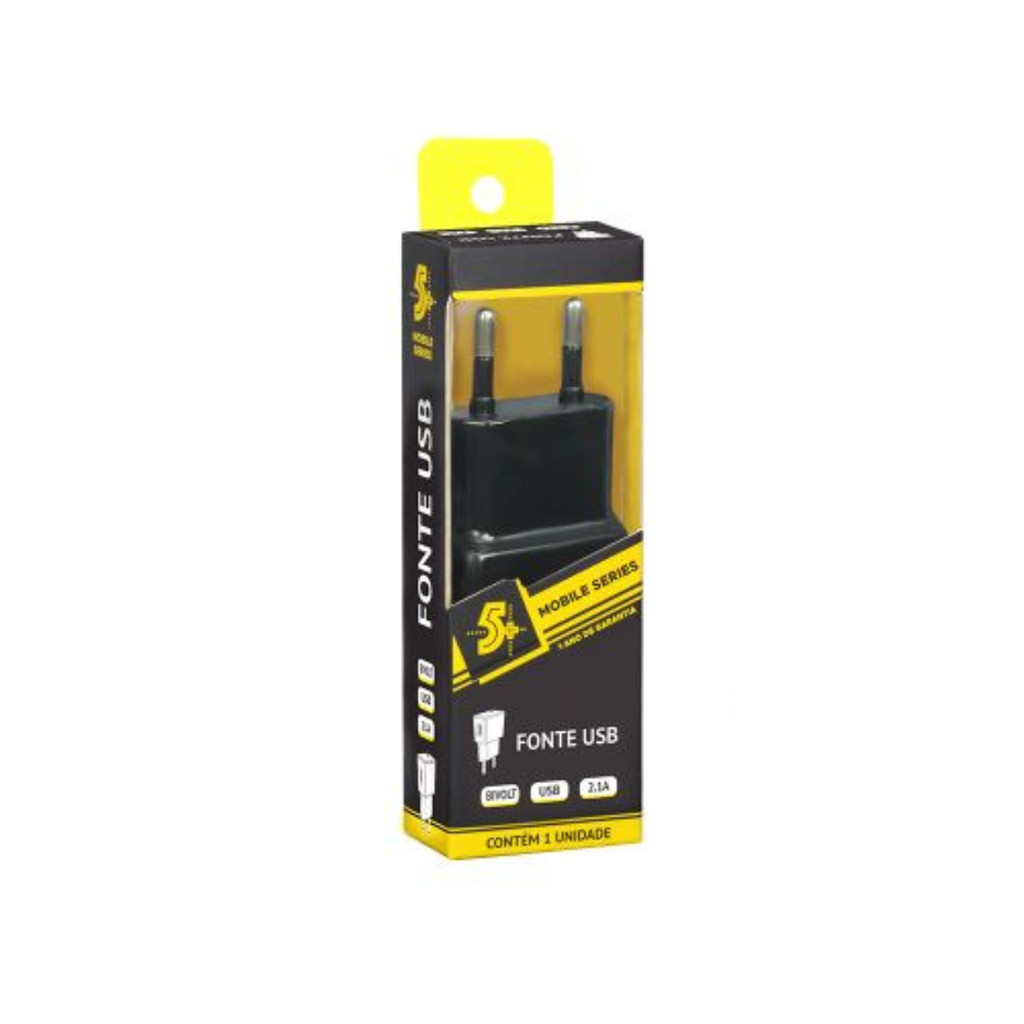 FONTE USB MOBILE - USB DE PAREDE - 5V 2.1A - PRETO