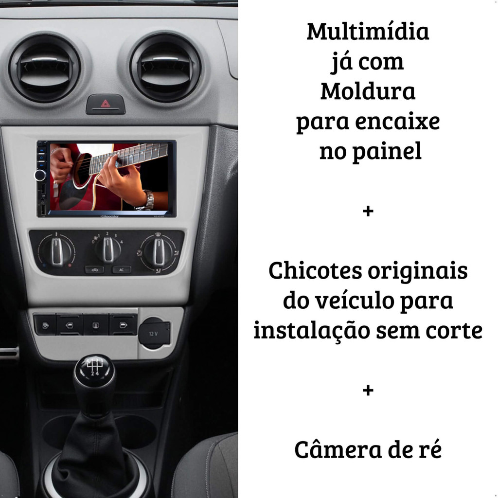 Detalhes do Kit Multimídia 2 DIN MP5 Roadstar 7 Pol Full Touch + Moldura Gol/Voyage/Saveiro G6 + Chicote Câm ré