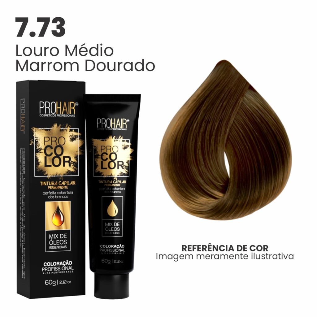 Coloração Profissional 60g Pro Color 7.73 Louro Médio Marrom Dourado ProHair