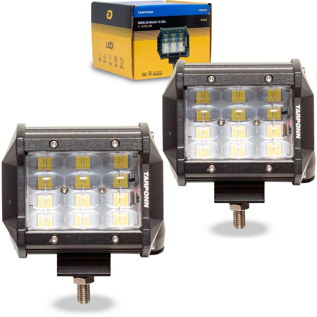 2 Farol de Milha 12 Leds 4" 10cm 36w 6000k Premium em Oferta na Shopee