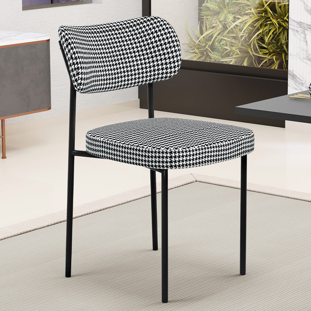 Cadeira Decorativa Estofada Para Sala de Jantar Melina L02 Pied Poule - Lyam Decor