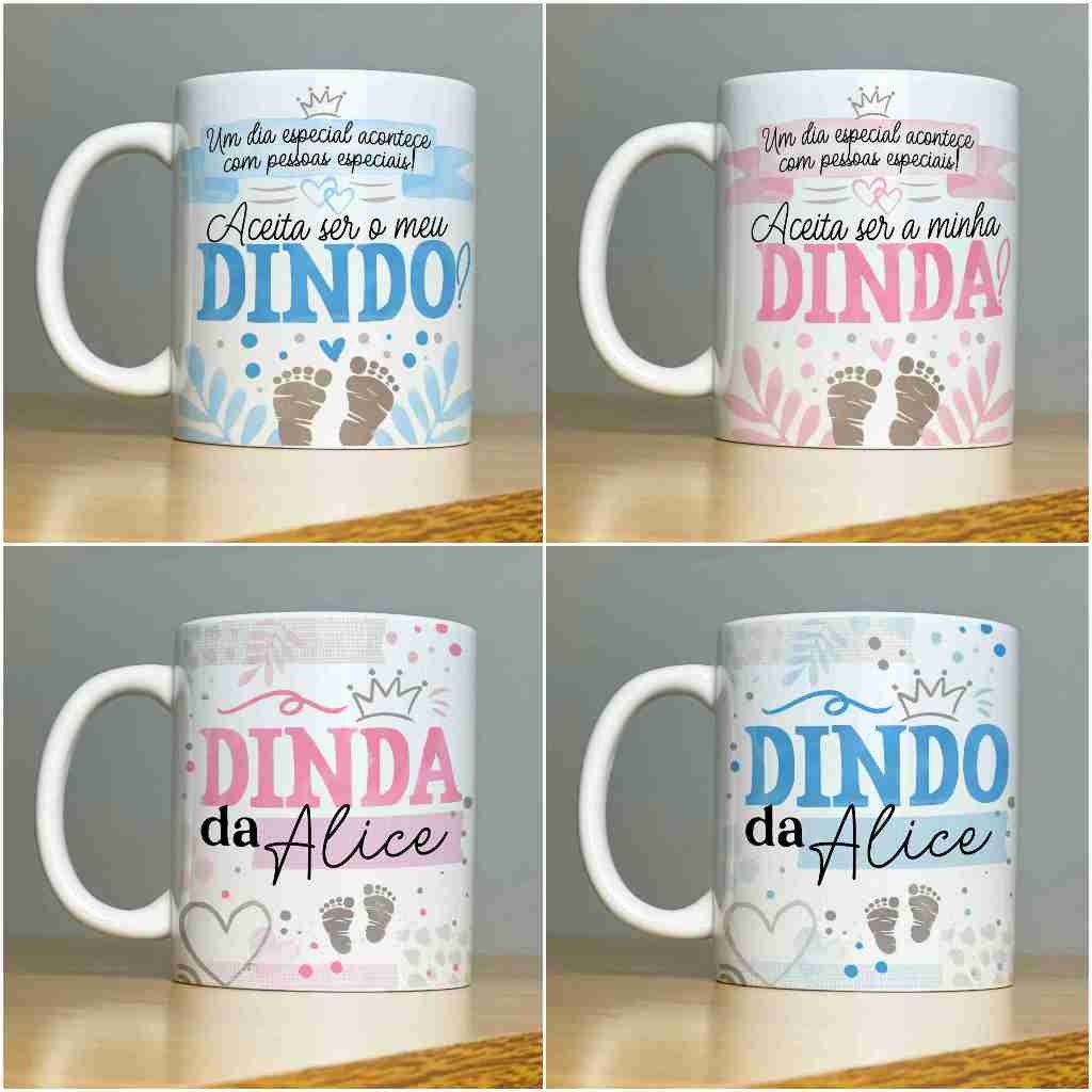 Caneca Personalizada Dinda Dindo Padrinho Madrinha Convite Batizado em Oferta na Shopee