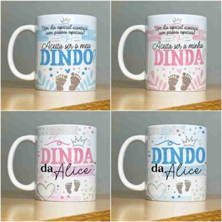 Caneca Personalizada Dinda Dindo Padrinho Madrinha Convite Batizado em Oferta na Shopee