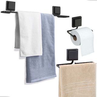 Kit Acessórios Banheiro Porta Toalha Rosto Banho Papeleira Sem Furo Dupla Face 3M Preto Arthi em Oferta na Shopee