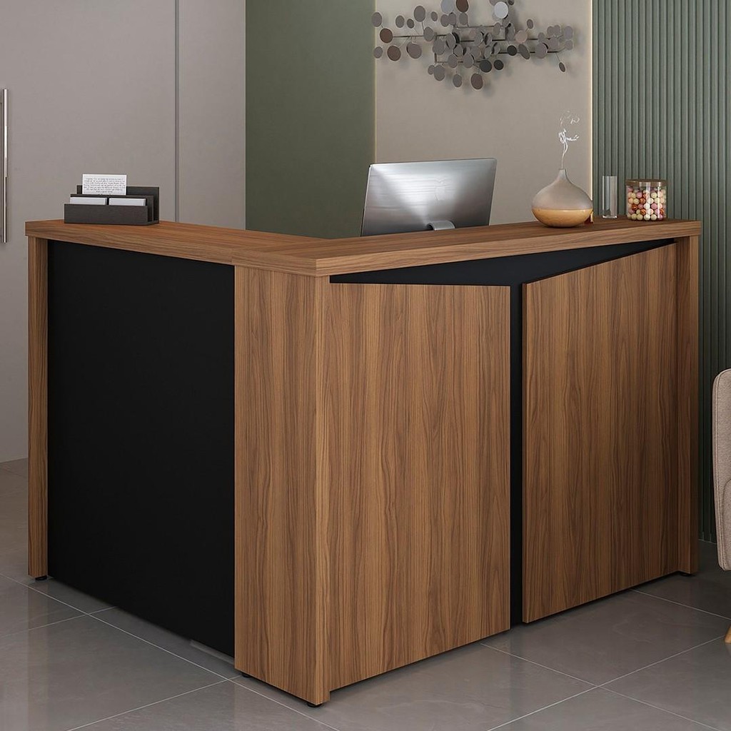 Balcão de Atendimento Recepção 135cm Corp A06 Nogal/Preto    - Mpozenato em Oferta na Shopee