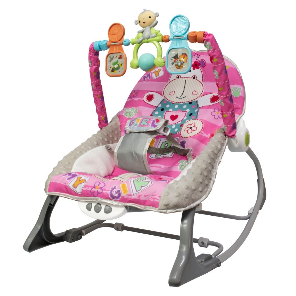 Cadeirinha De Descanso Vibratória Para Bebe Musical Balanço Com Mobile Rosa - Kababy