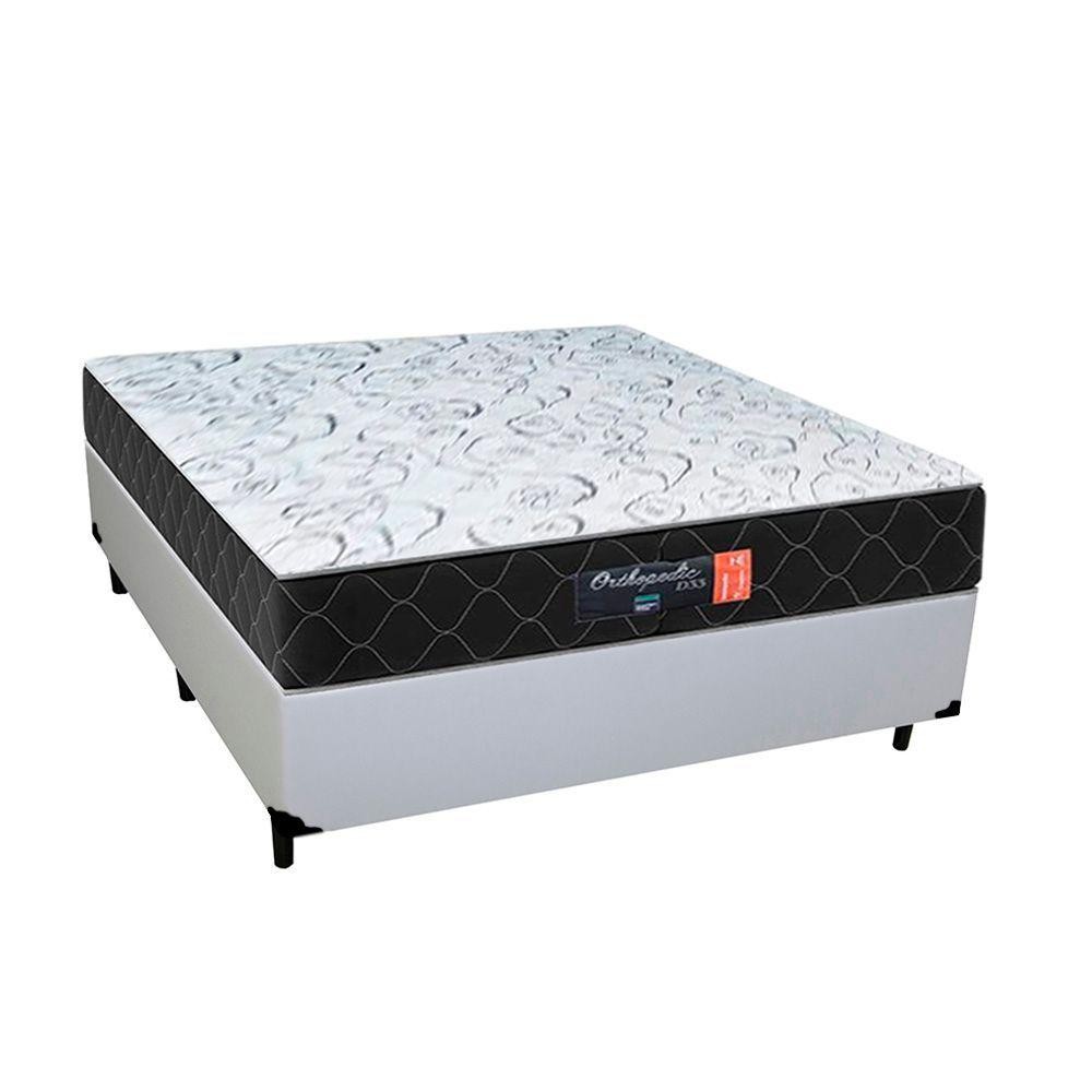 Cama Box Casal + Colchão Semi Ortopédico Extra Firme Espuma D33 Prime Colchões 138x188x72 Branco - Home & Living