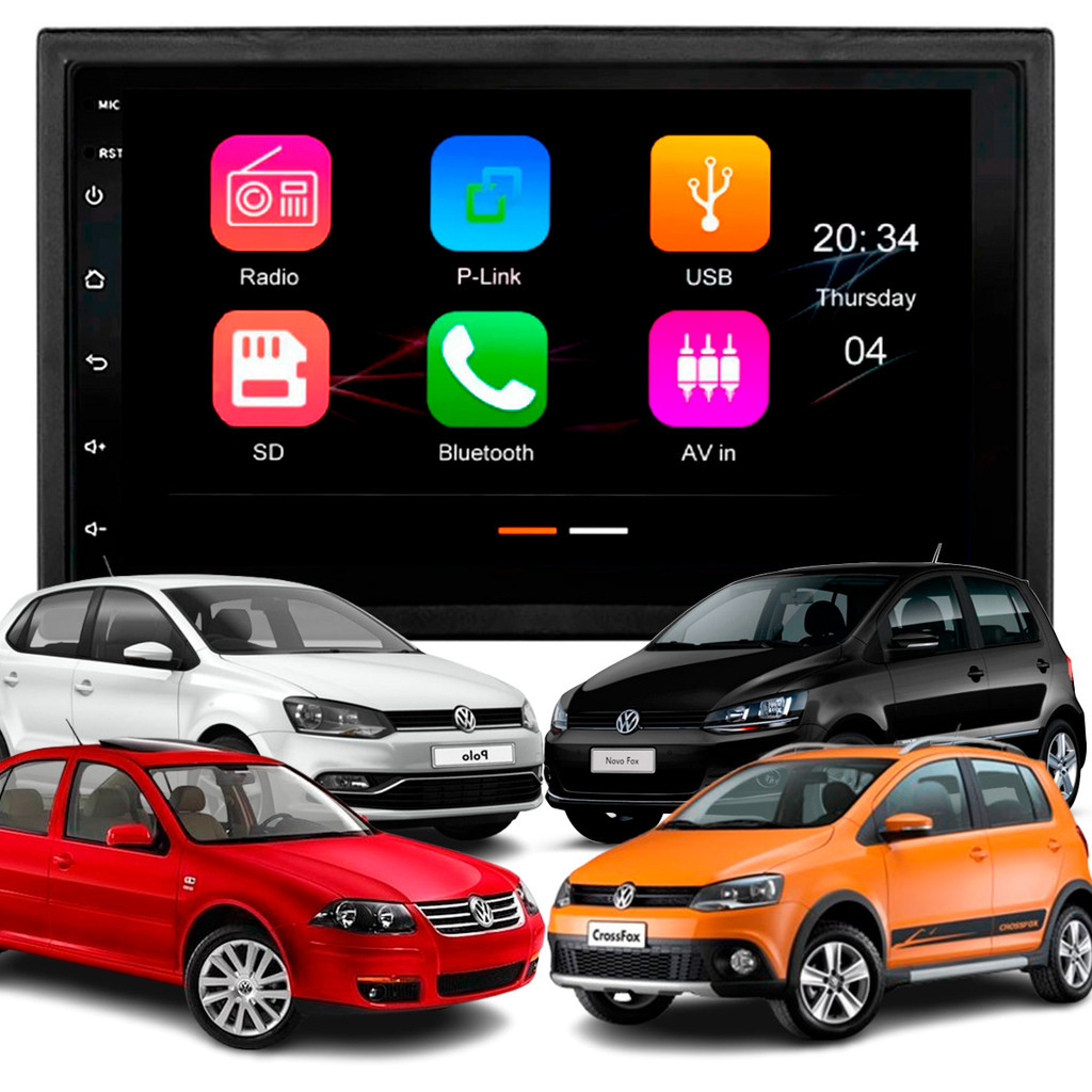 Multimídia MP5 7" Polegadas VW Polo Golf Fox Crossfox Bora CarPlay/Android Moldura Câmera de Ré