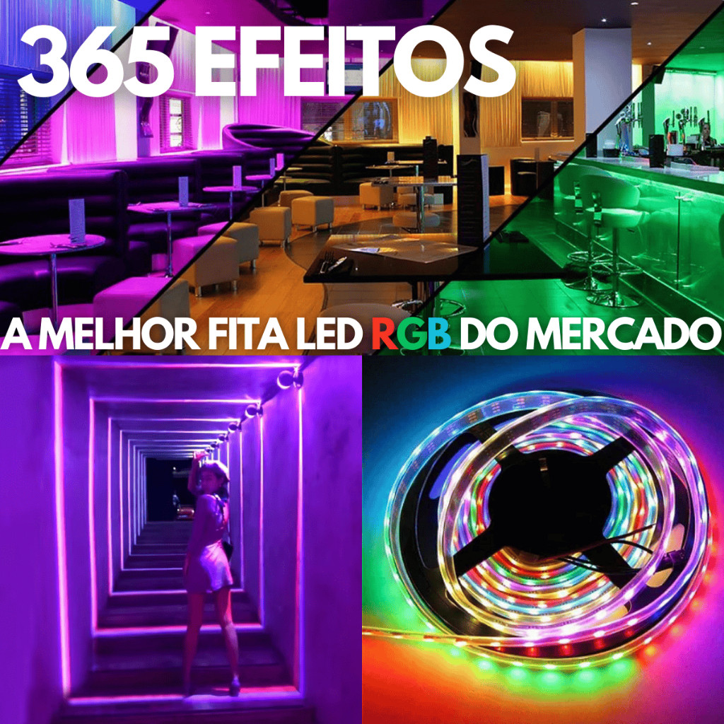 Fita Led RGB Endereçável Individualmente 365 Efeitos 5m 2811 Ultra 12v 300Leds Ip65 Digital Efeito