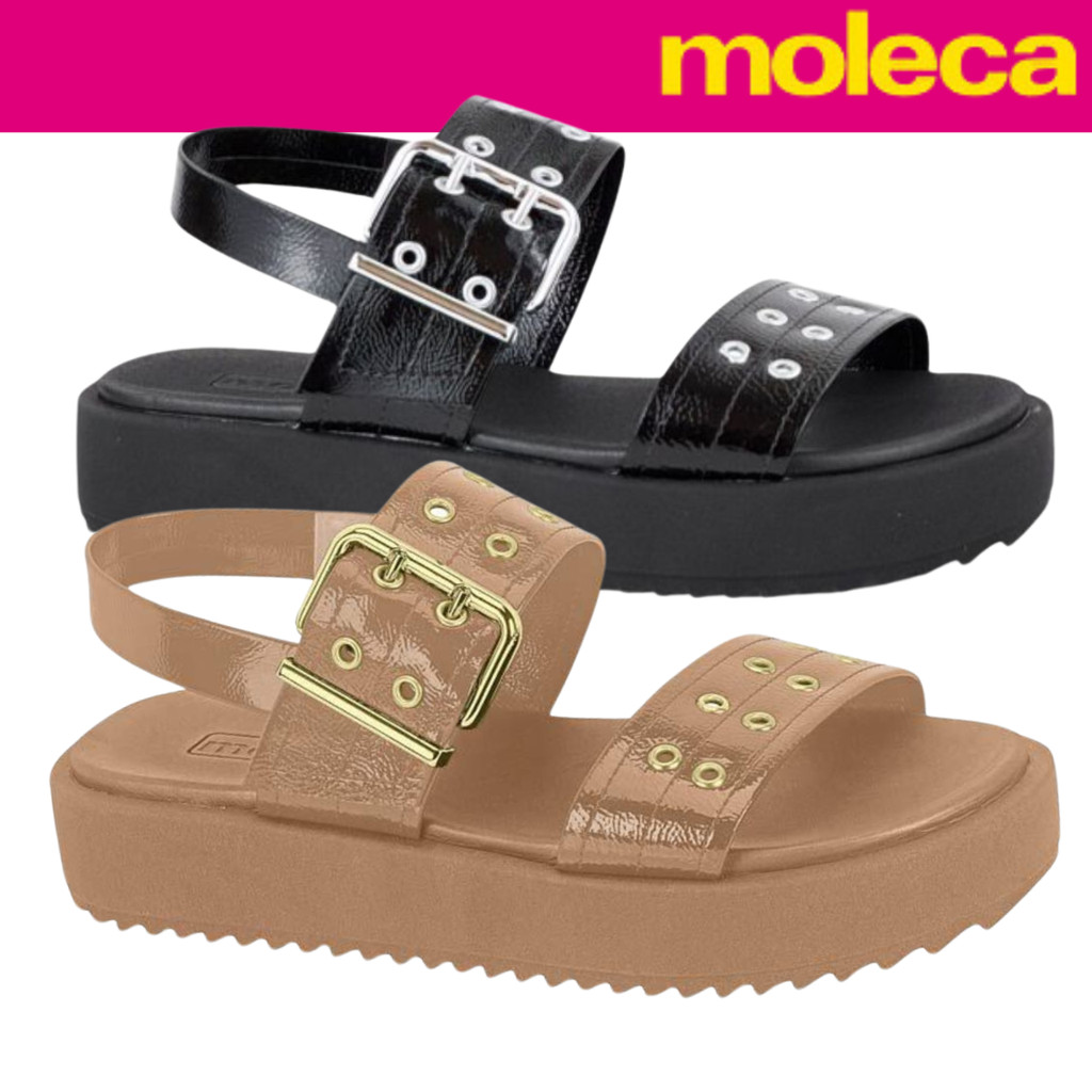 Sandália Feminina Moleca Aplicações Metálicas Plataforma Verniz Estilosa em Oferta na Shopee
