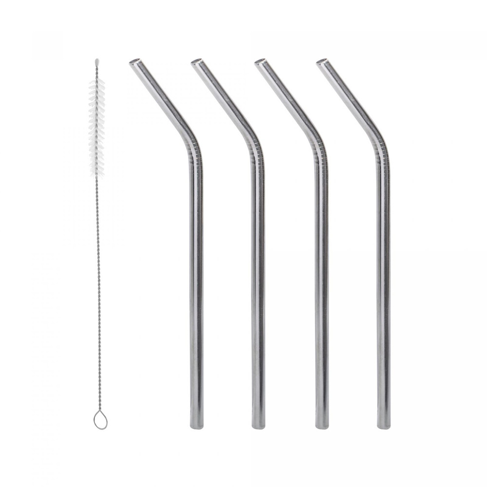 Conjunto 4 Canudos Aço Inox Reutilizáveis com Escova para Limpeza Lyor 21,5cm