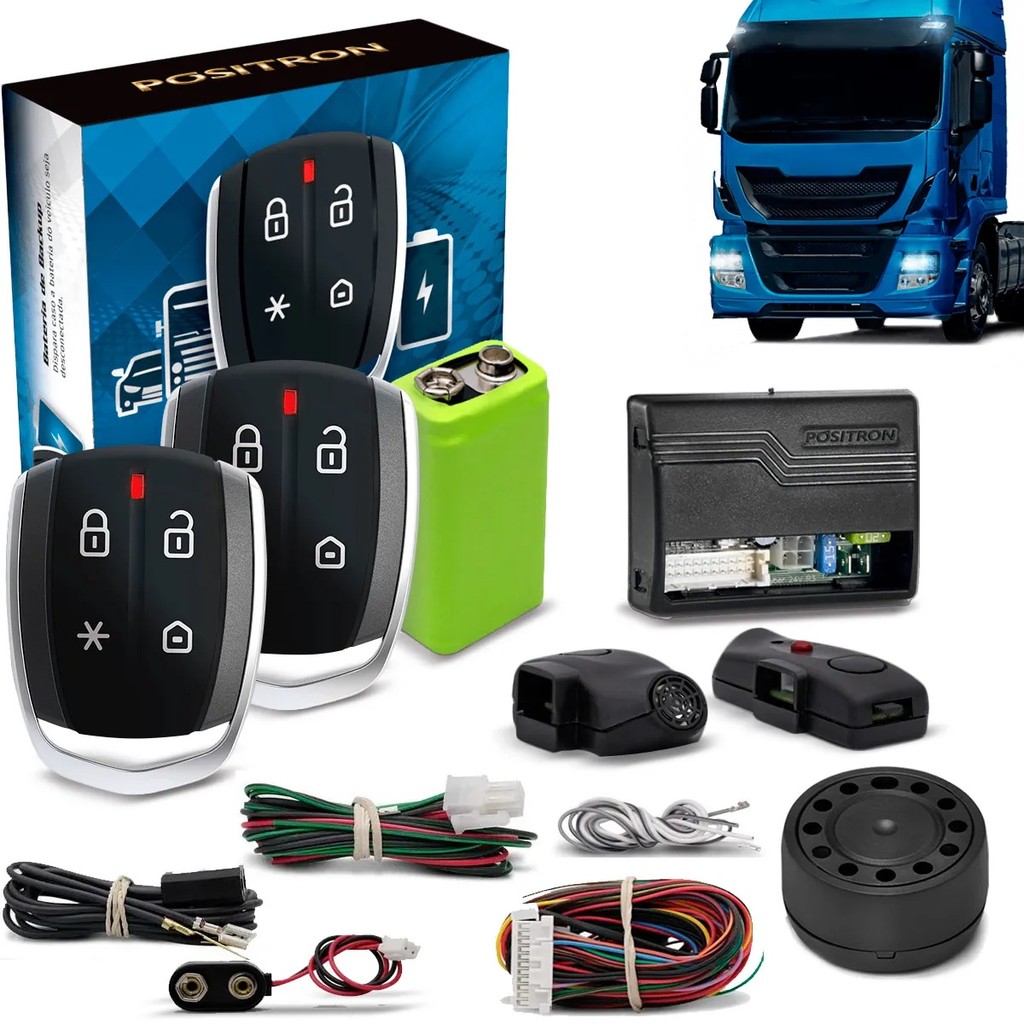 Alarme Automotivo Positron Cyber TX360 12V 24V Universal Carro e Caminhão Com 2 Controles um de Presença