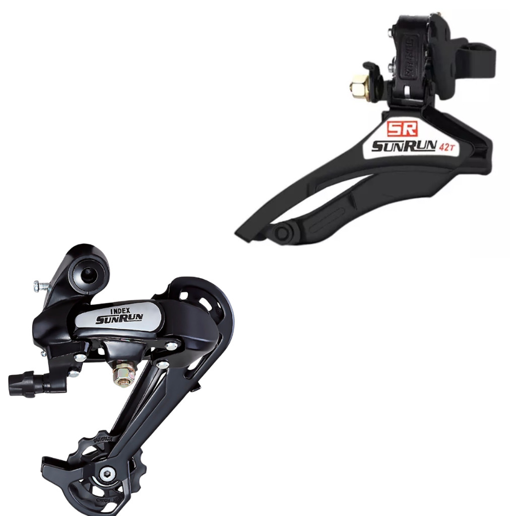 Kit Cambio Traseiro Sunrun 7v 43d + Dianteiro 3v Puxa P/ Cima